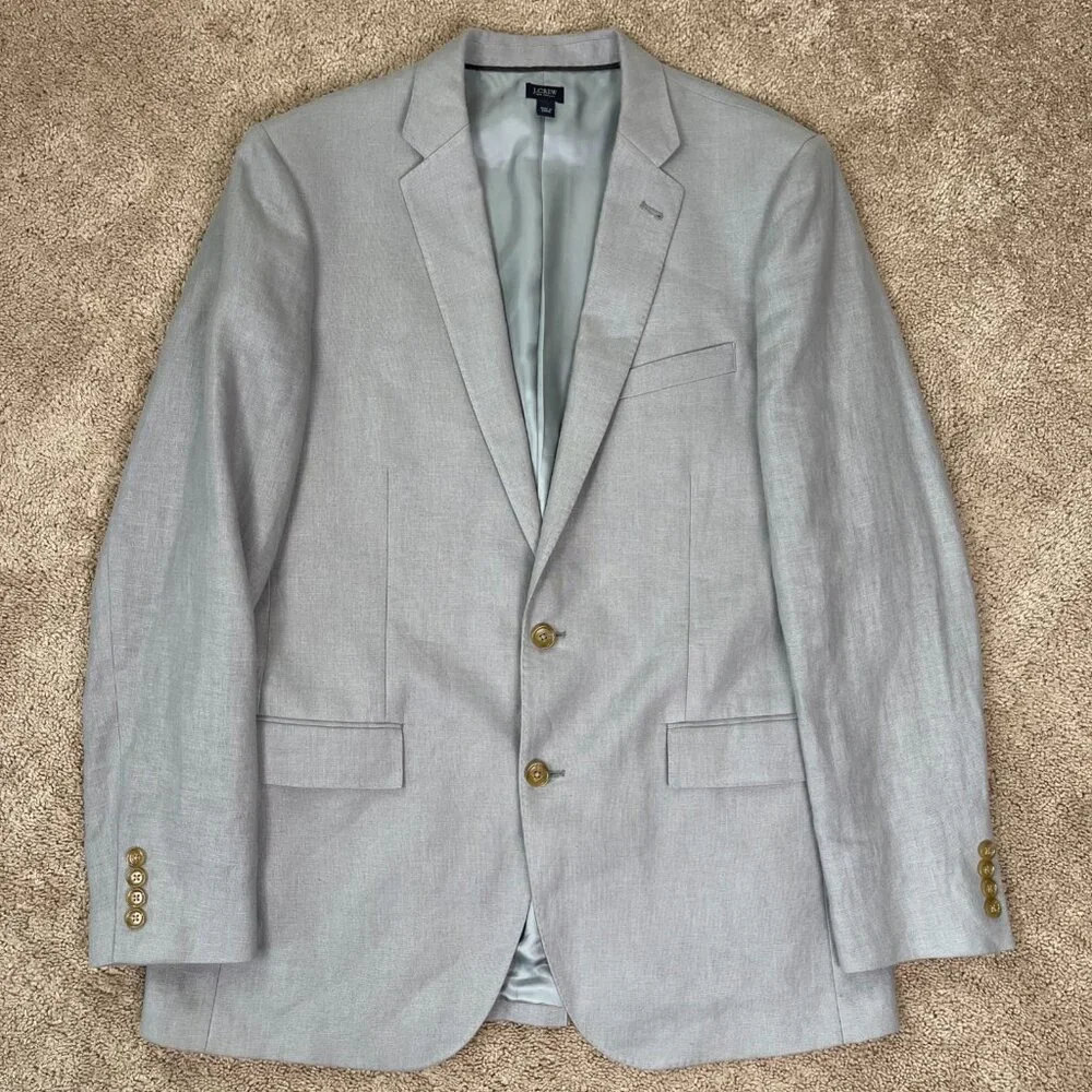 J. Crew Blazer Mens 42L Gray Ludlow Jacket Irish Linen Baird McNutt Luxury Suit
